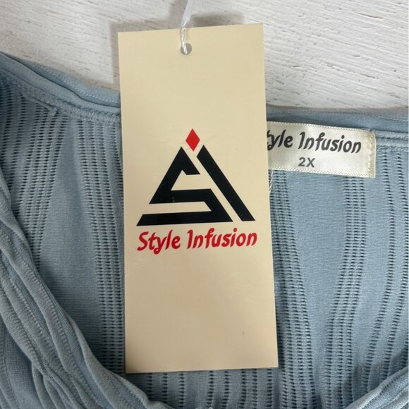 Style Infusion Textured Sleeveless Top Womens 2X Blue New Front Zipper - Picture 8 of 8